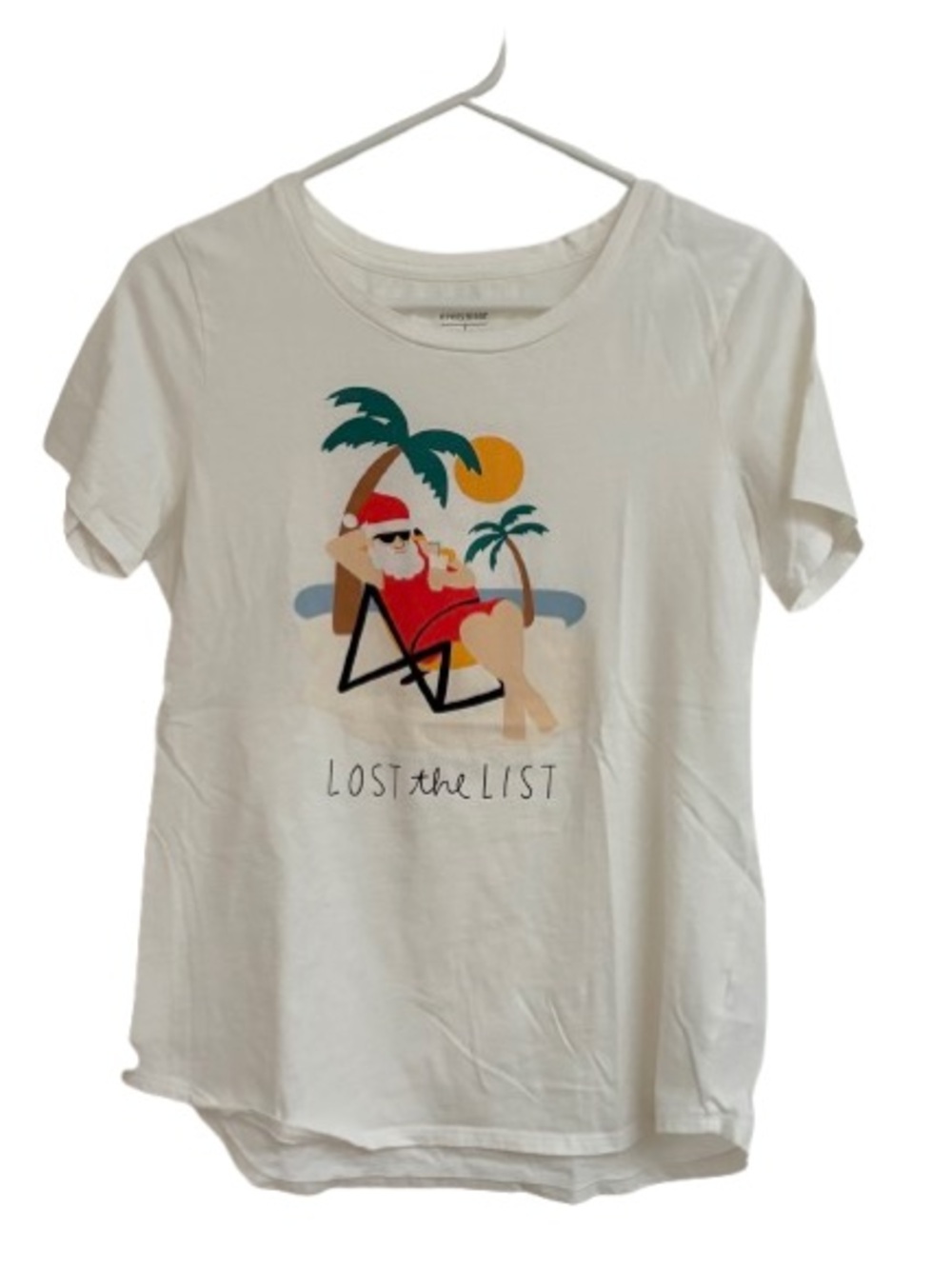 Old Navy White 'Lost the List' Graphic Tee with Multicolor Beach Print